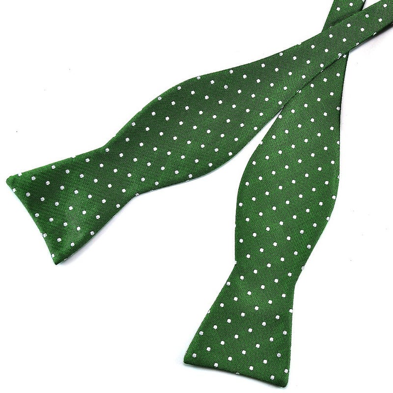 PenSee Mens Self Bow Tie Green and White Polka Dot Silk Bow Ties - Image 3